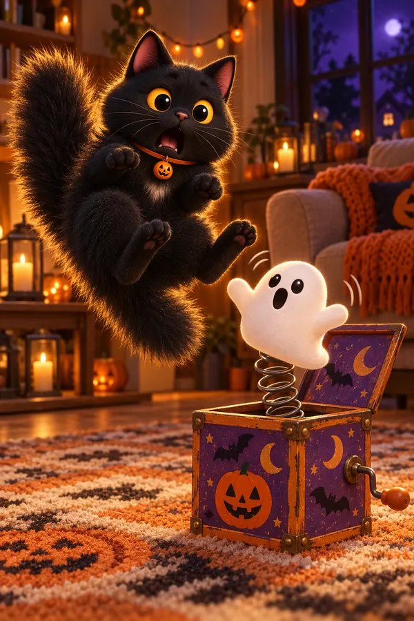 Midnight jumping back as a ghost springs out of a jack-in-the-box