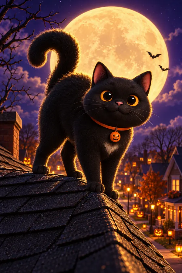 Midnight on a rooftop in front of a huge full moon